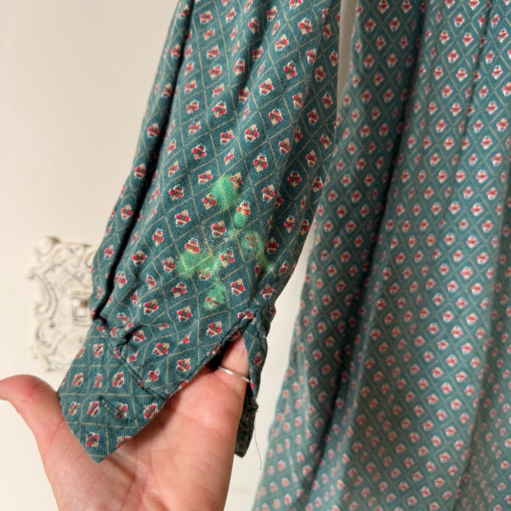 Vintage 80s Laura Ashley Flannel Green Patterned Dress Pockets 10 - Picture 4 of 7